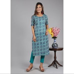 Block printed cotton tunic and pants set